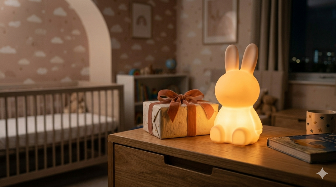 eilleuse douce allumée dans une chambre de bébé décorée pour une naissance