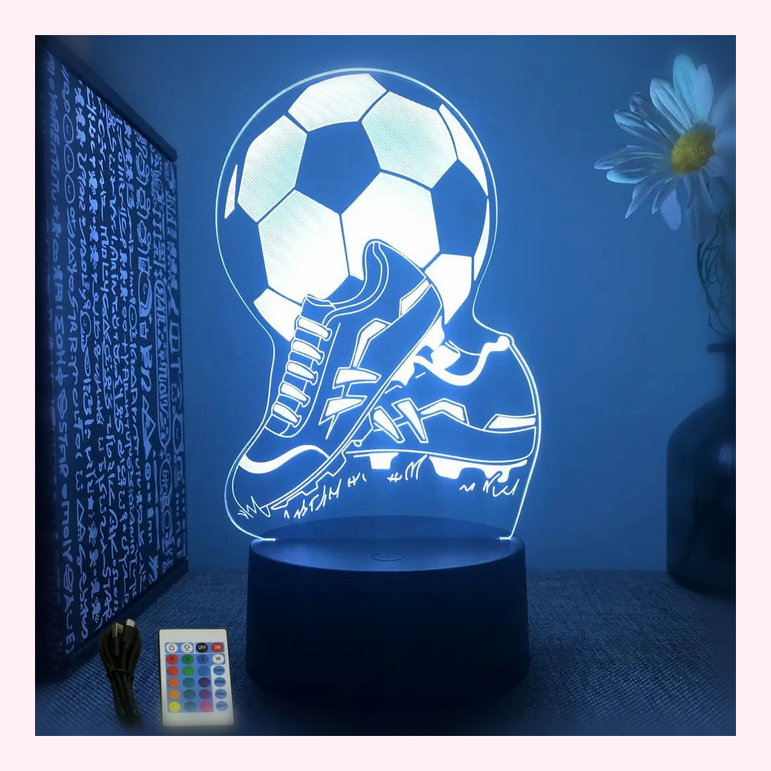 Veilleuse 3D Ballon de Football - Lumière LED 7 Couleurs - Modèle 3 - LumiCoeur