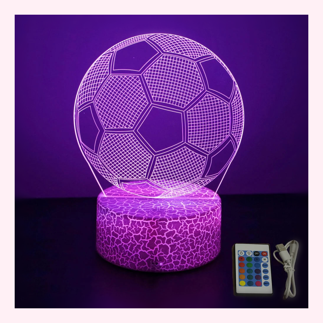 Veilleuse 3D Ballon de Football - Lumière LED 7 Couleurs - Modèle 4 - LumiCoeur