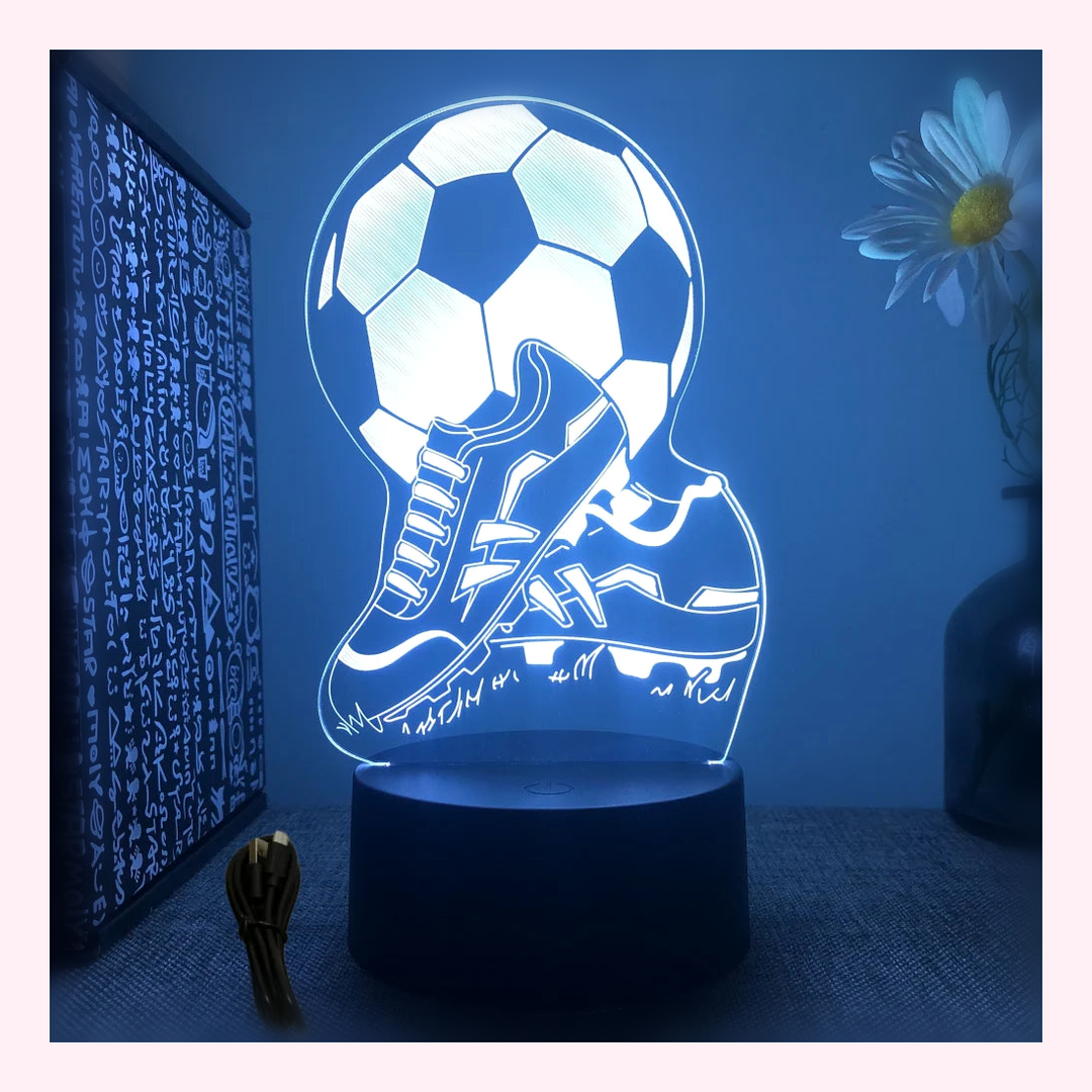 Veilleuse 3D Ballon de Football - Lumière LED 7 Couleurs - Modèle 2 - LumiCoeur