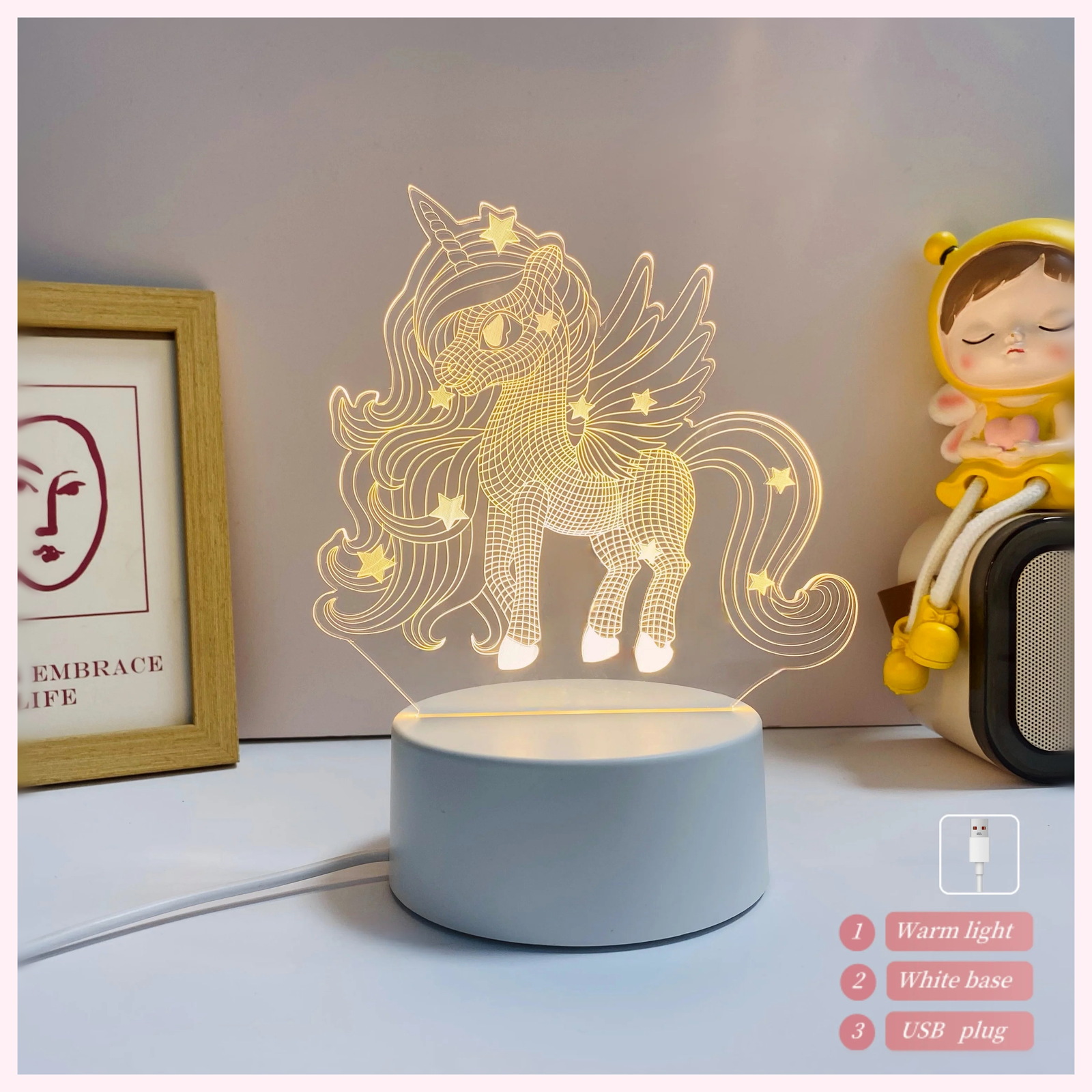 Veilleuse Licorne Tactile 3D - Lampe Enfant - Modèle 2 - LumiCoeur