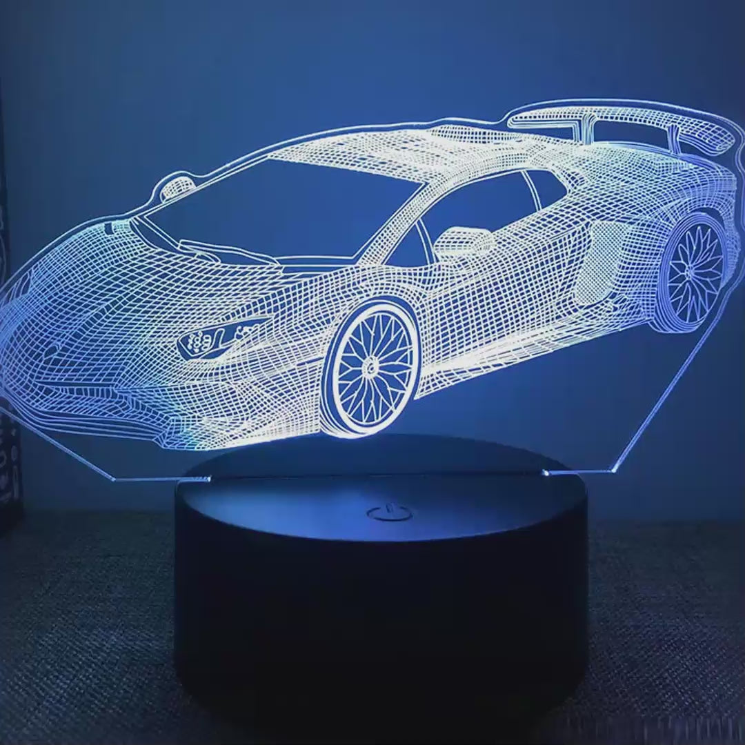 Veilleuse hypercar 3D LED 16 couleurs - démonstration des couleurs