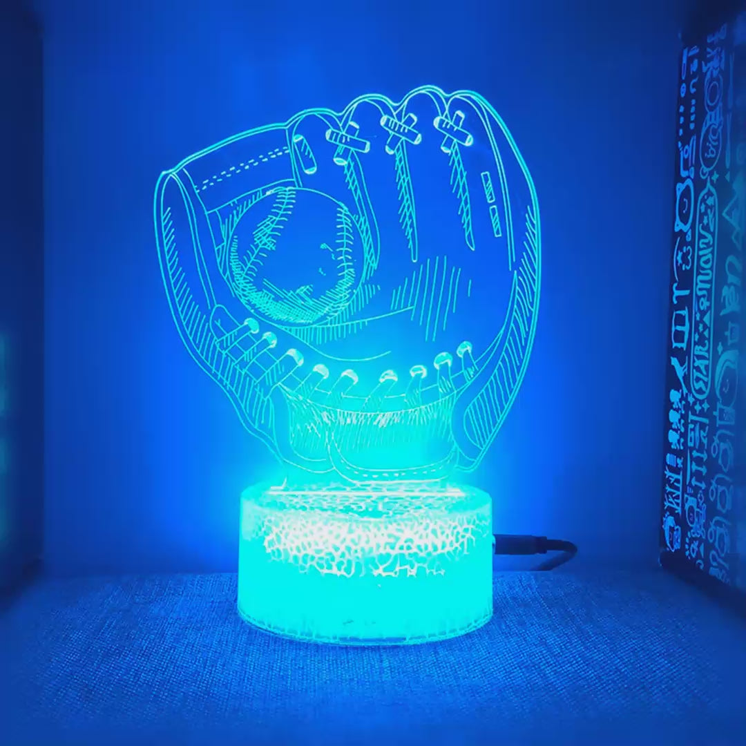 Veilleuse gant de baseball 3D LED 16 couleurs - démonstration des couleurs