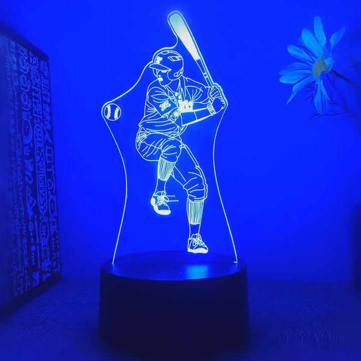 Veilleuse baseball frappeur 3D LED 16 couleurs - démonstration des couleurs