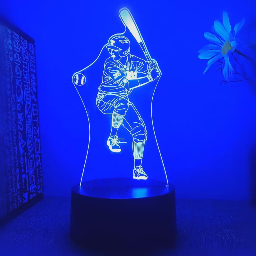 Veilleuse baseball frappeur 3D LED 16 couleurs - démonstration des couleurs