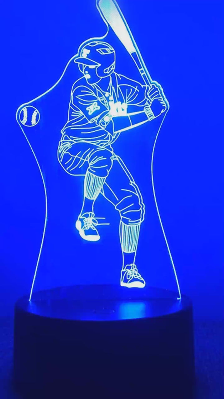 Veilleuse baseball batteur 3D LED 7 couleurs - démonstration des couleurs
