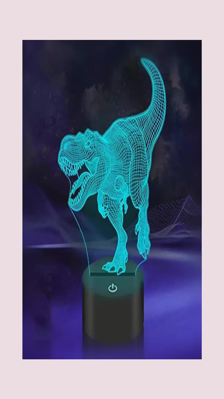 Veilleuse T-Rex 3D LED - demonstration des couleurs qui changent