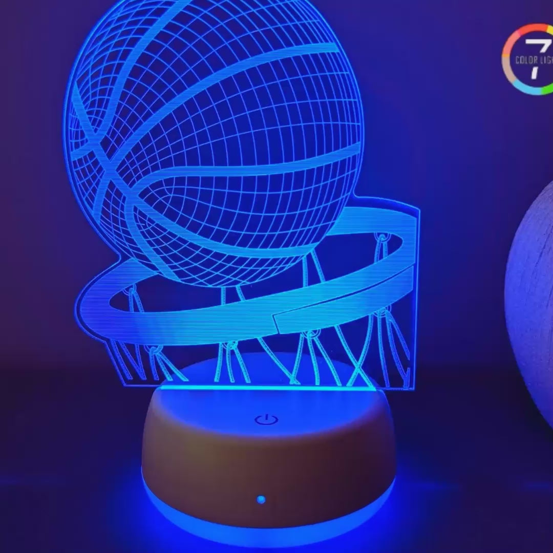 Veilleuse basketball 3D LED - demonstration des couleurs qui changent