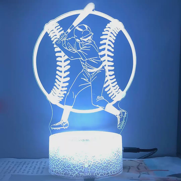 Veilleuse baseball batteur 3D LED 16 couleurs - démonstration des couleurs