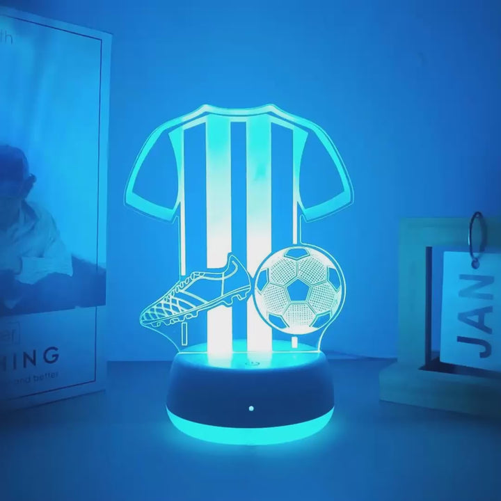 Veilleuse football maillot 3D LED 7 couleurs - démonstration des couleurs
