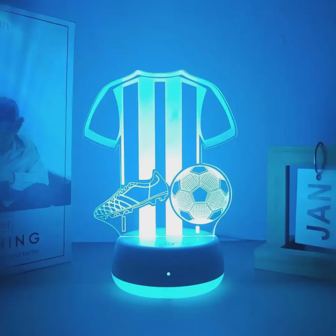 Veilleuse football maillot 3D LED 7 couleurs - démonstration des couleurs