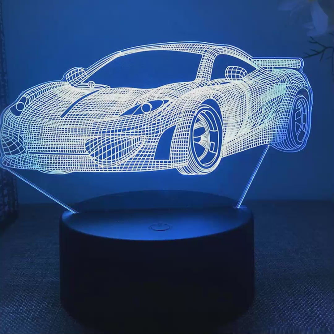 Veilleuse cabriolet sportif 3D LED 16 couleurs - démonstration des couleurs