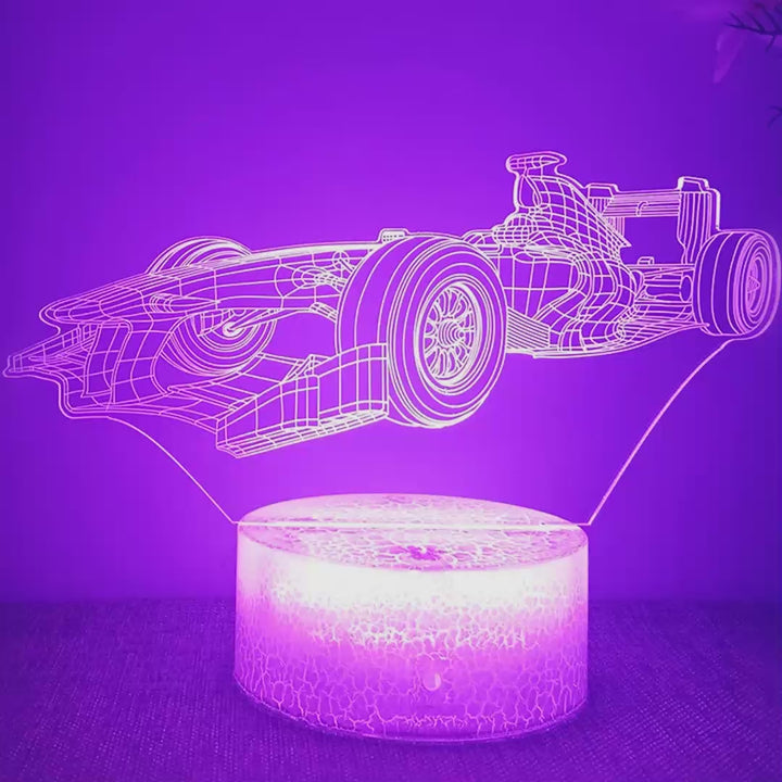 Veilleuse Formule 1 vue arrière 3D LED 16 couleurs - démonstration des couleurs