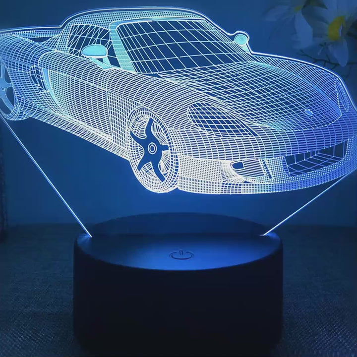 Veilleuse supercar 3D LED 16 couleurs - démonstration des couleurs