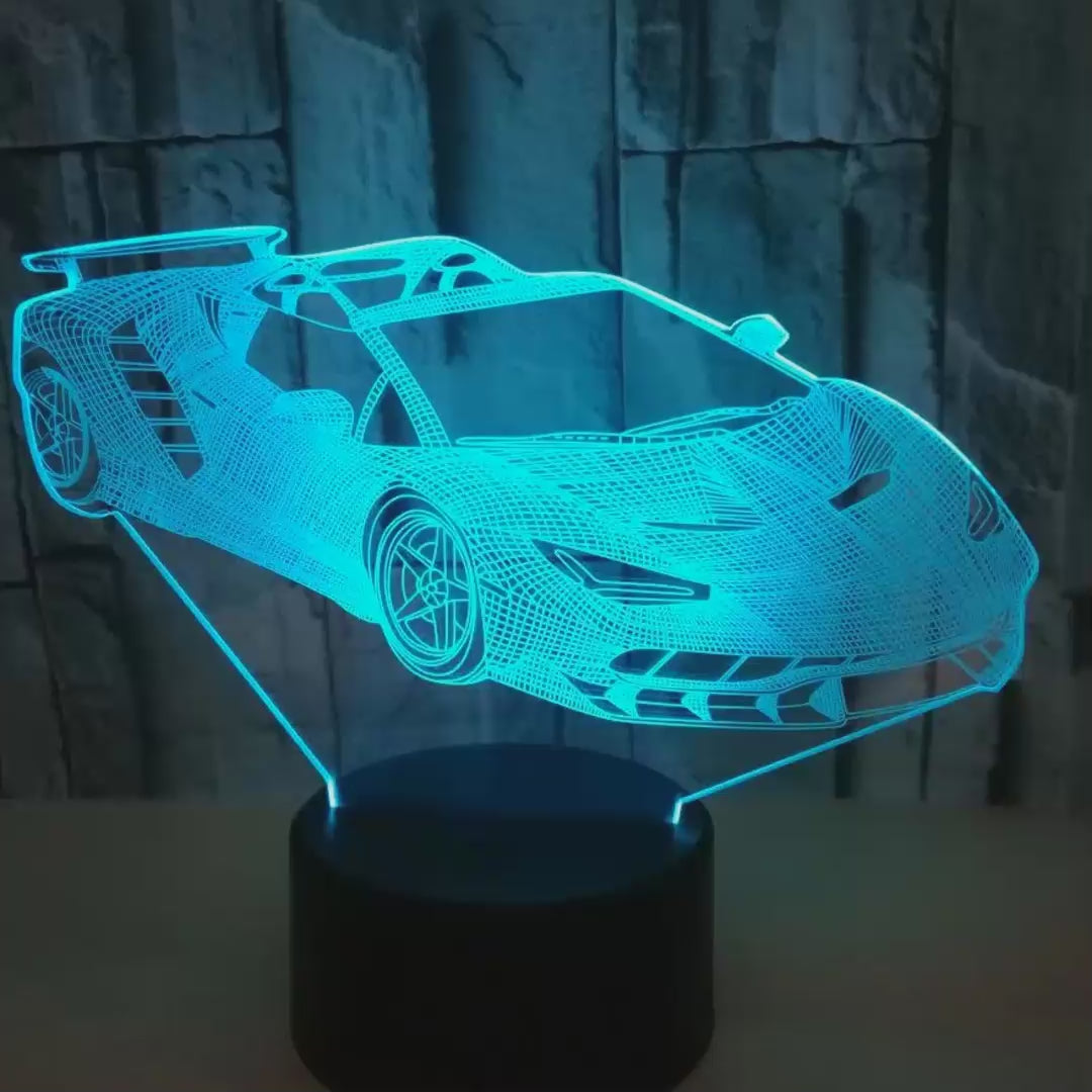 Veilleuse supercar aileron 3D LED 16 couleurs - démonstration des couleurs