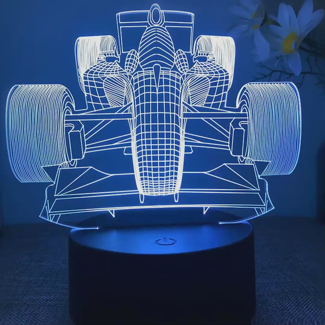 Veilleuse Formule 1 vue de face 3D LED 16 couleurs - démonstration des couleurs