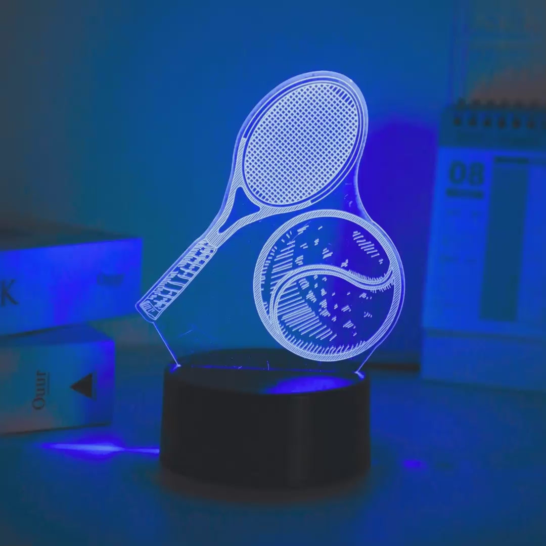 Veilleuse tennis raquette 3D LED 7 couleurs - démonstration des couleurs