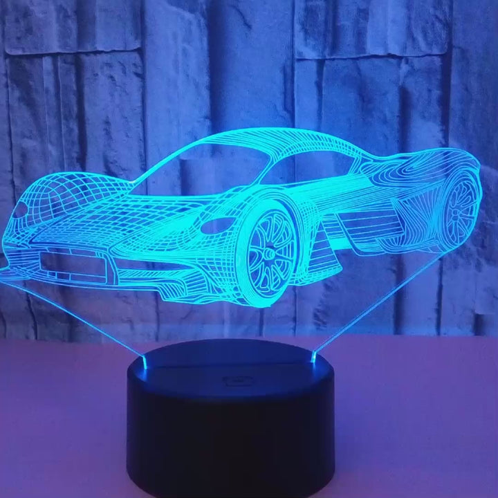 Veilleuse voiture de course GT 3D LED 16 couleurs - démonstration des couleurs