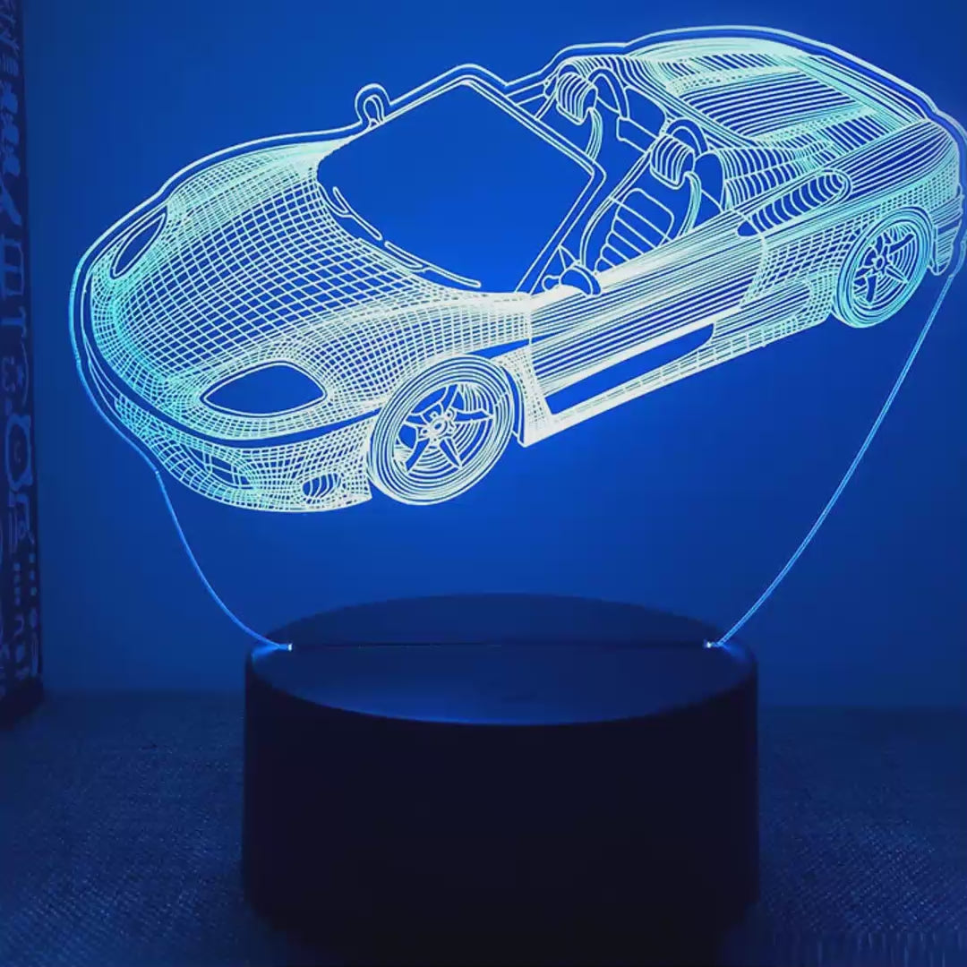 Veilleuse roadster sportif 3D LED 16 couleurs - démonstration des couleurs