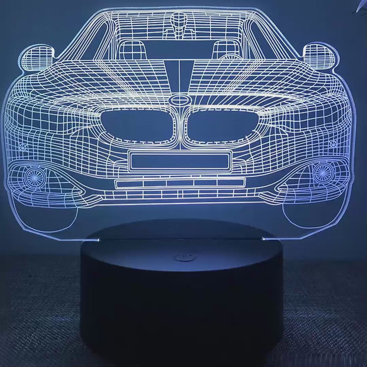 Veilleuse berline sportive 3D LED 16 couleurs - démonstration des couleurs