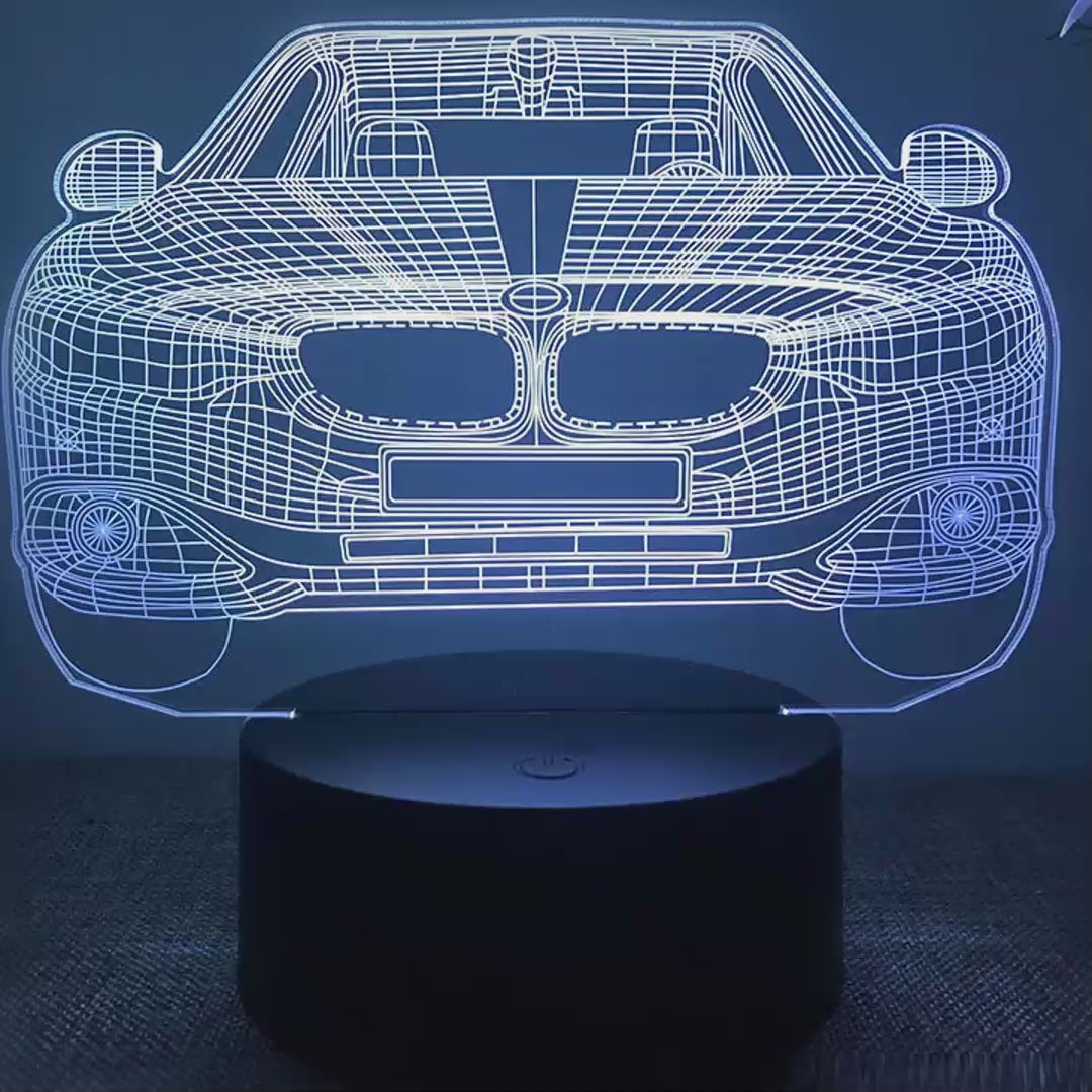 Veilleuse berline sportive 3D LED 16 couleurs - démonstration des couleurs