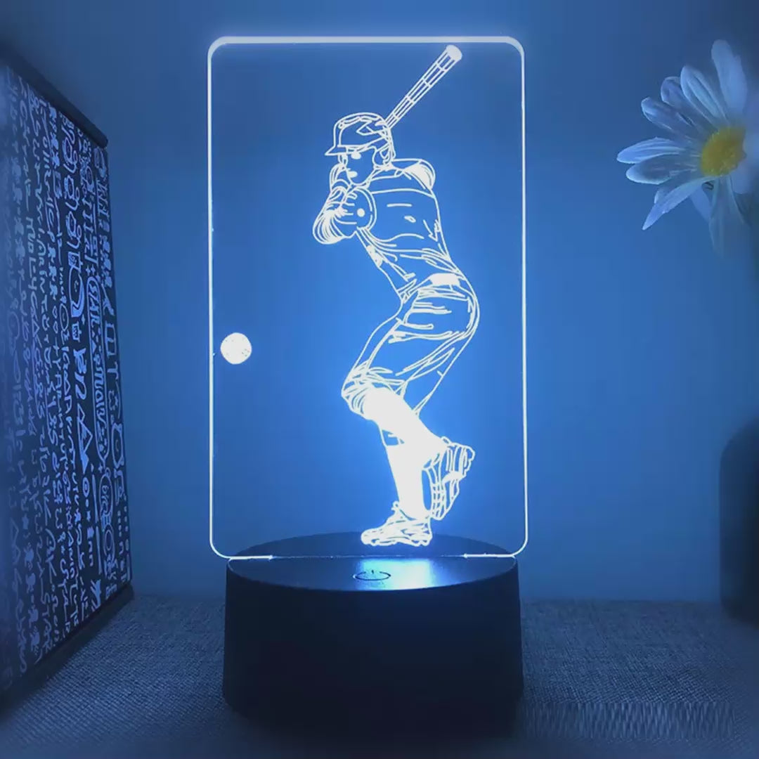 Veilleuse baseball batteur 3D LED 16 couleurs - démonstration des couleurs