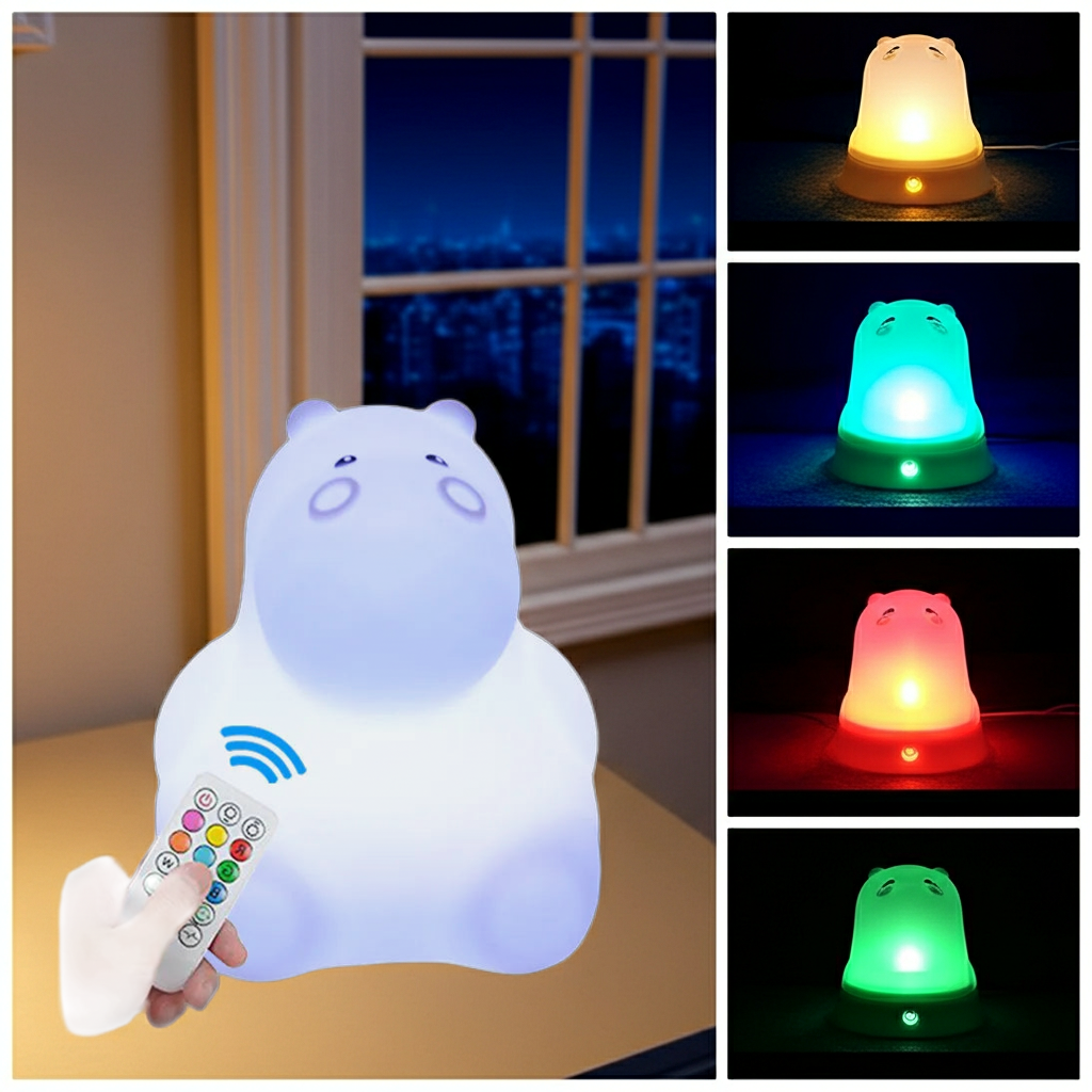 Veilleuse hippopotame LED en silicone — moyenne