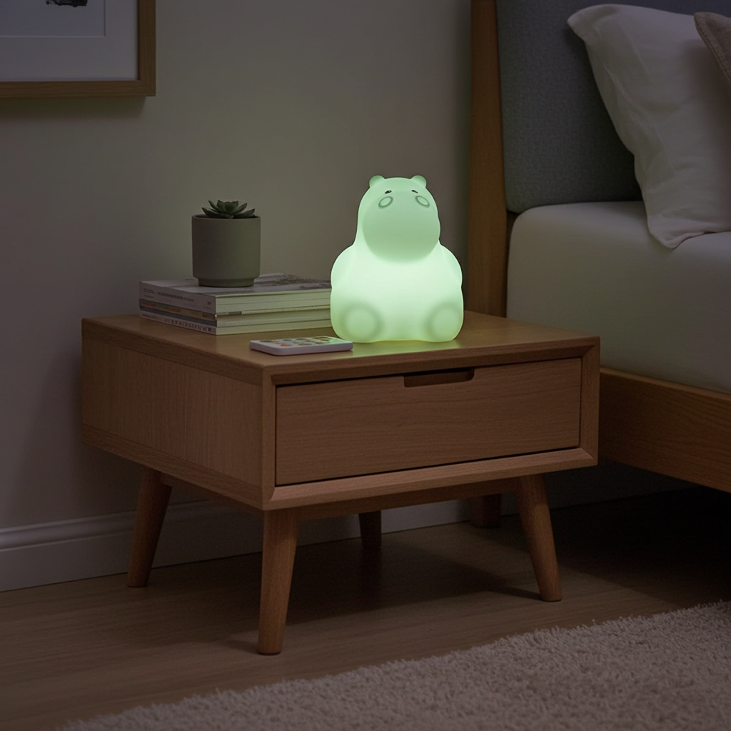 Veilleuse hippopotame LED en silicone — moyenne