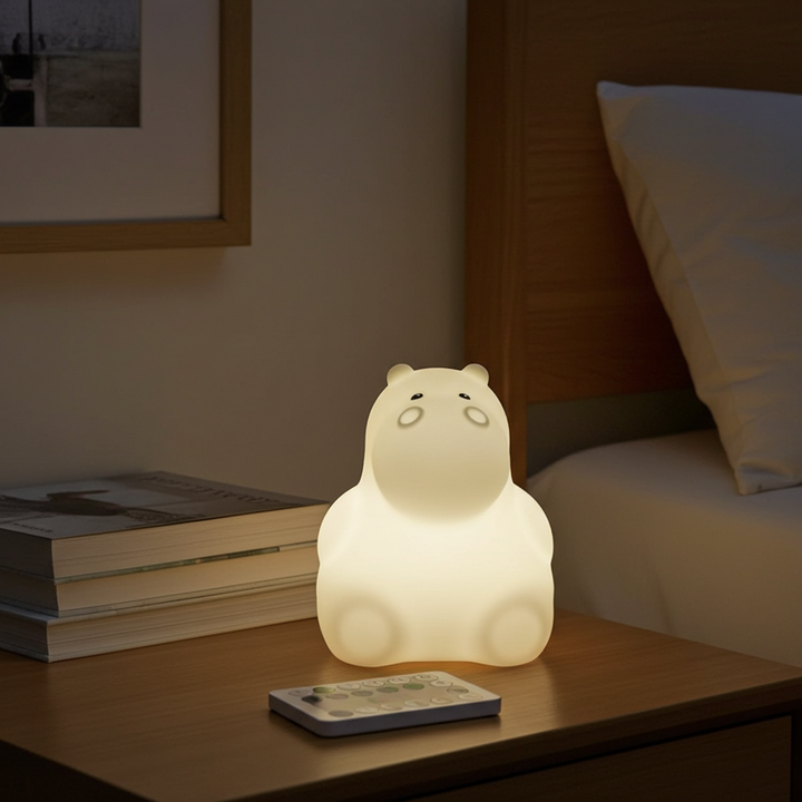 Veilleuse hippopotame LED en silicone — moyenne